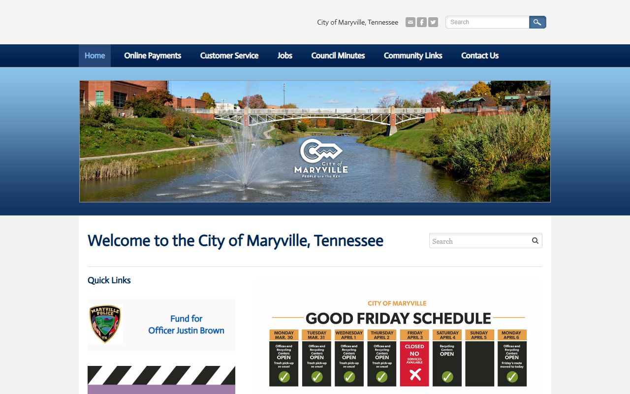 Maryville death records support from the City of Maryville government website