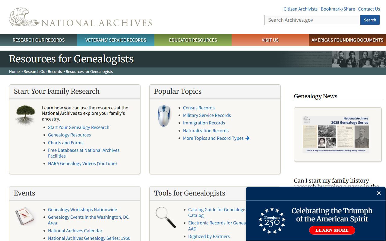 Tennessee death records research support through National Archives genealogy resources
