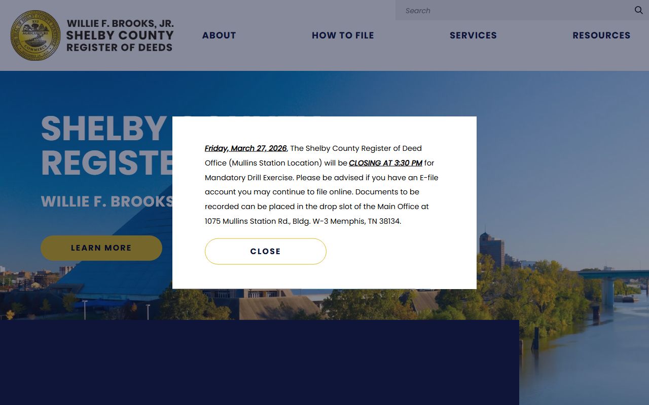 Tennessee death records index access through the Shelby County Register of Deeds