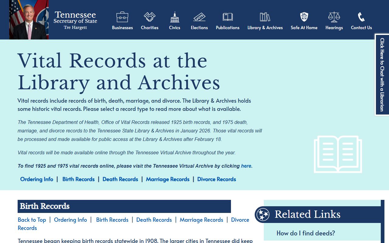 Tennessee death records guide at the Tennessee State Library and Archives